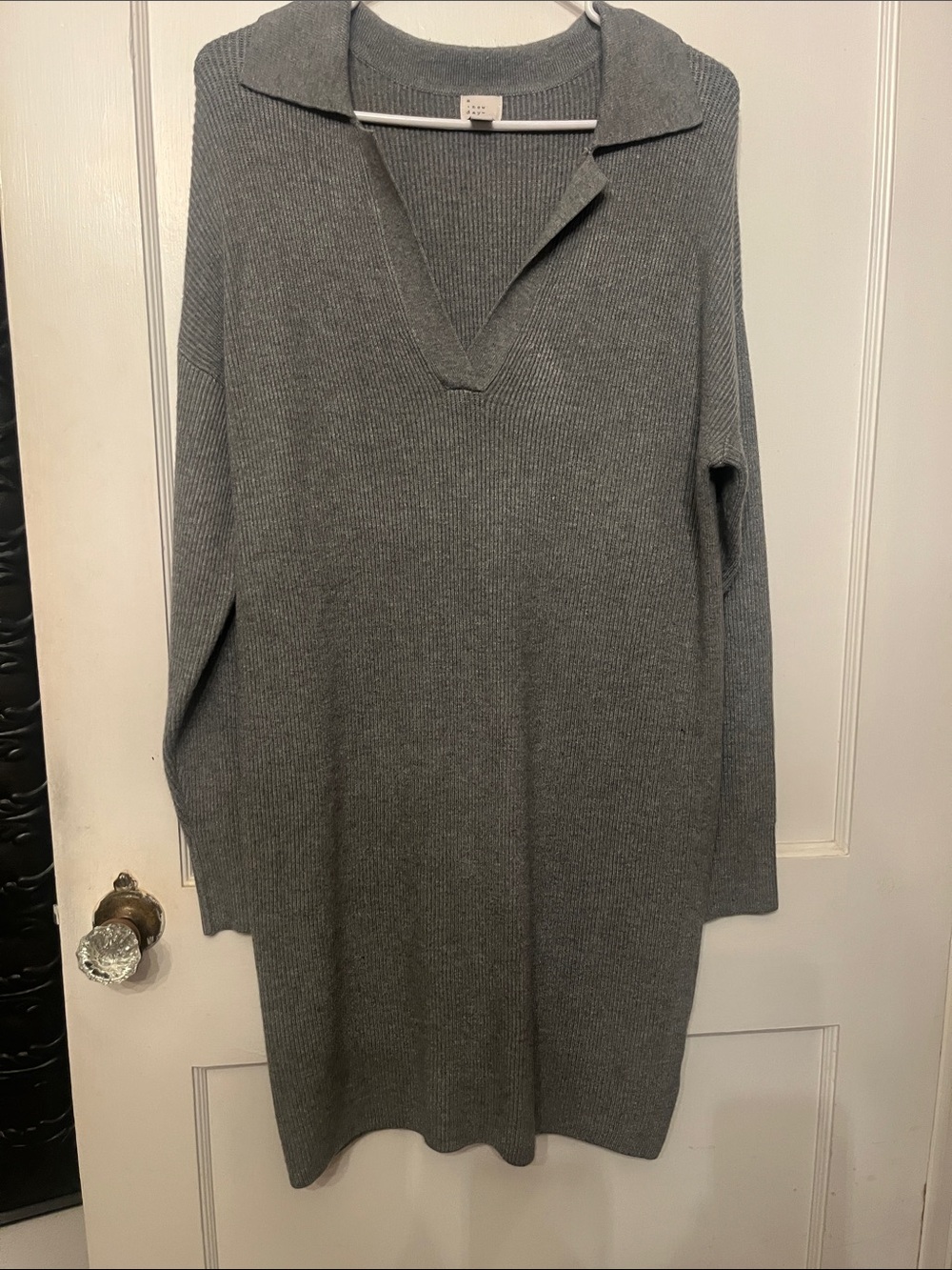 a new day Gray Ribbed Long Sleeve V-Neck Sweater Dress